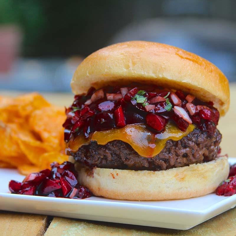 venison-burger-with-cherry-salsa