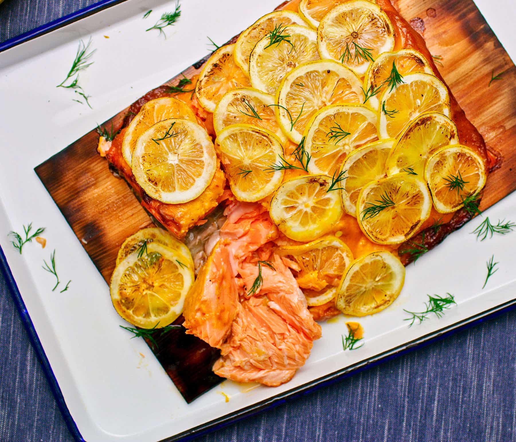 Cedar Plank Salmon with Sweet Potatoes & Roasted Garlic